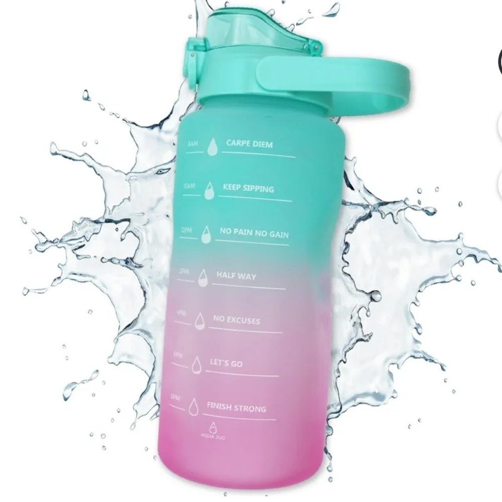 Water Bottle Jug 64oz Built-in Straw Time Marker Gradient Blue Pink Sport Gym - Picture 9 of 11